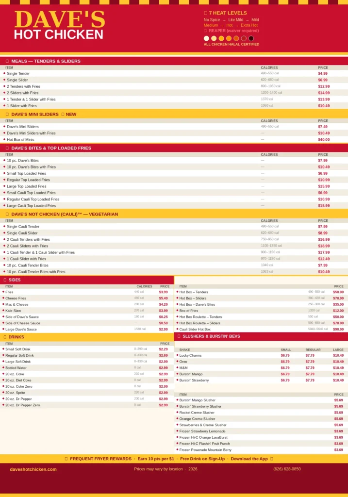 Dave's Hot Chicken menu prices