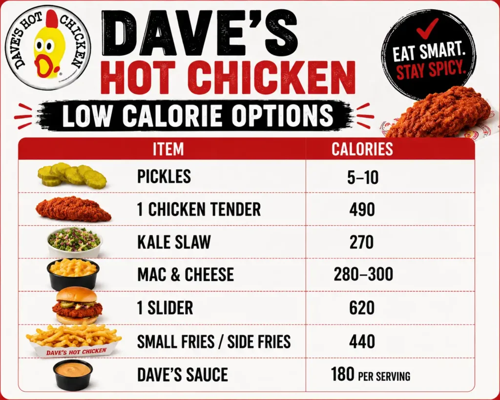 Dave’s Hot Chicken Low Calories items